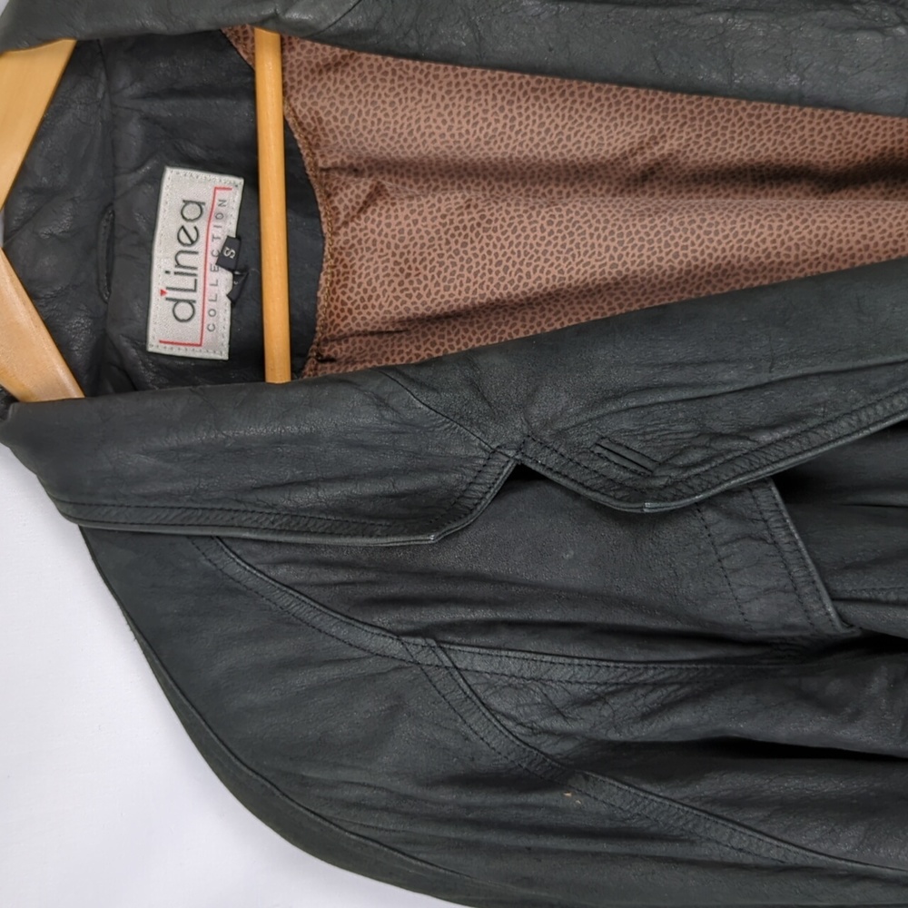 Women's D' Linea Genuine Black Leather Oversized Moto Bomber Jacket - Picture 5 of 5